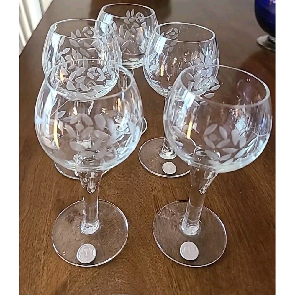 Vintage 6" (Etched Rose) Cordial Stemware/Glasses* Made in Romania* Set of 5